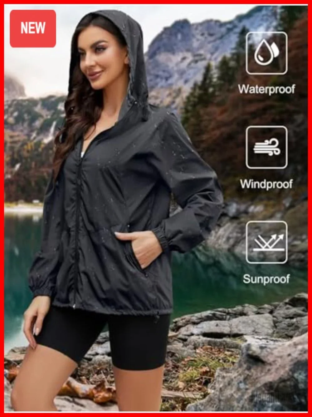 Lightweight Packable Rain Jacket Women Waterproof Windbreaker Outdoor